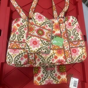 Vera Bradley Floral Shoulder Bag in Pink and Orange